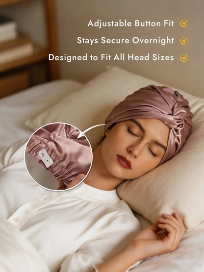 22Momme 100% Mulberry Silk Knot-Front Hair Bonnet with Adjustable Button Design