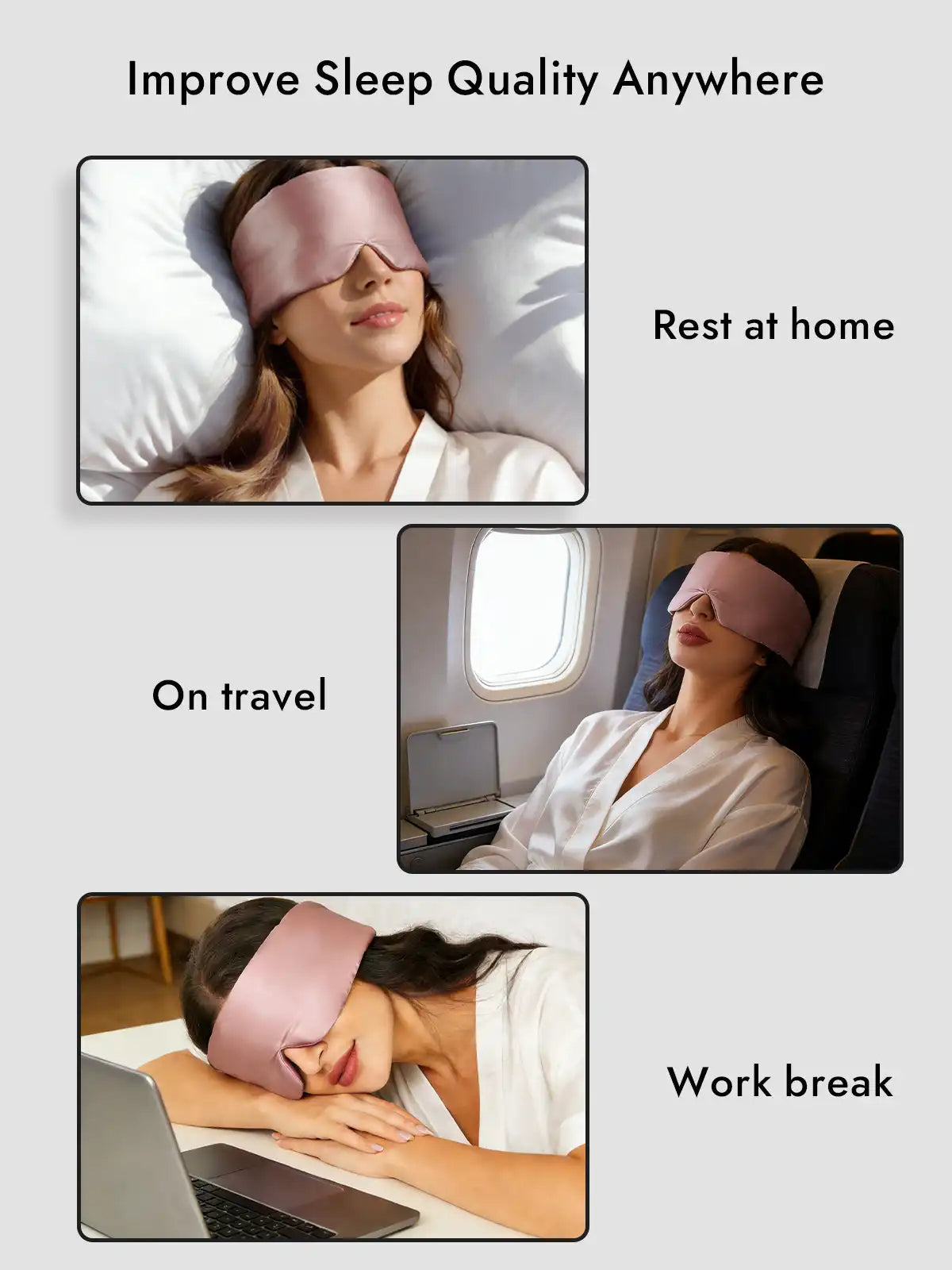 100% Mulberry Silk Adjustable Velcro Wrap-Around Silk Sleep Eye Mask
