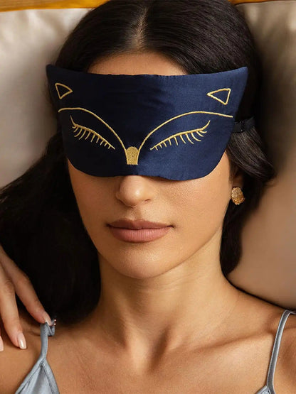 100% Mulberry Silk Cat Embroidered Eye Mask