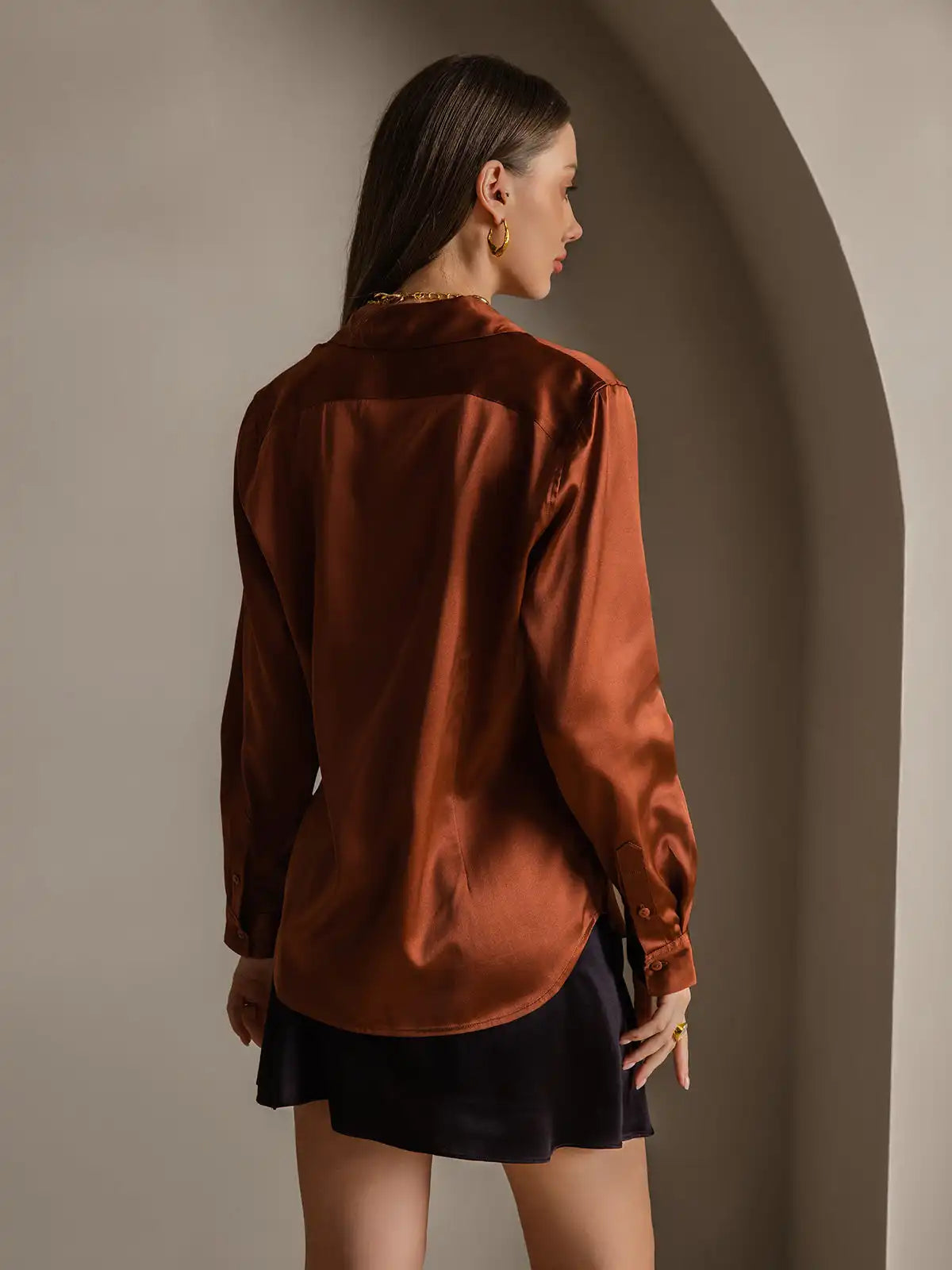 19Momme Silk Long Sleeve Lapel Collar Women's Shirt
