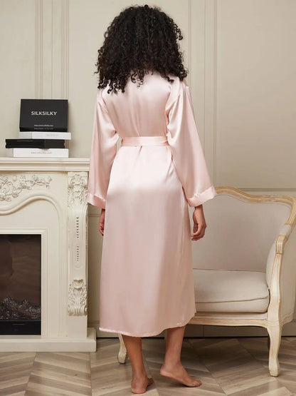 100% Mulberry Silk Long Sleeve Midi Women's Robe