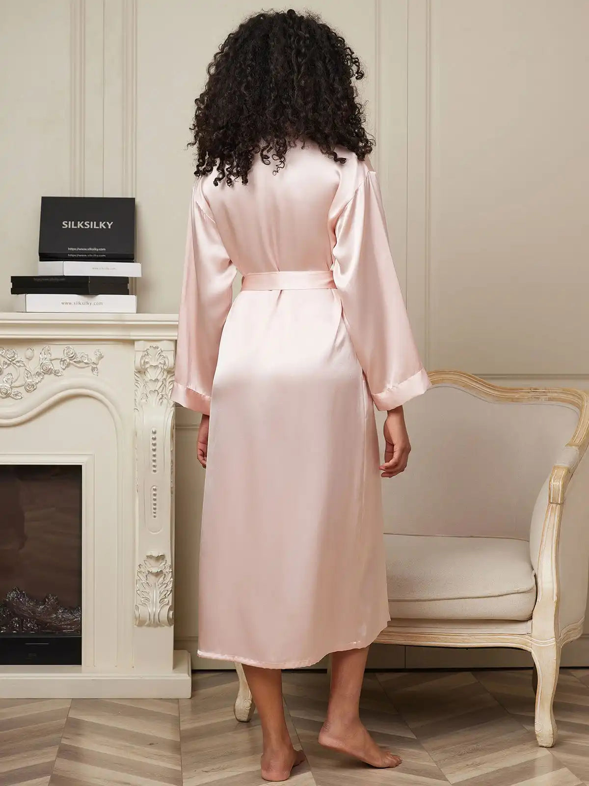 Women's 100% Mulberry Silk Long Sleeve Midi Wrap Robe