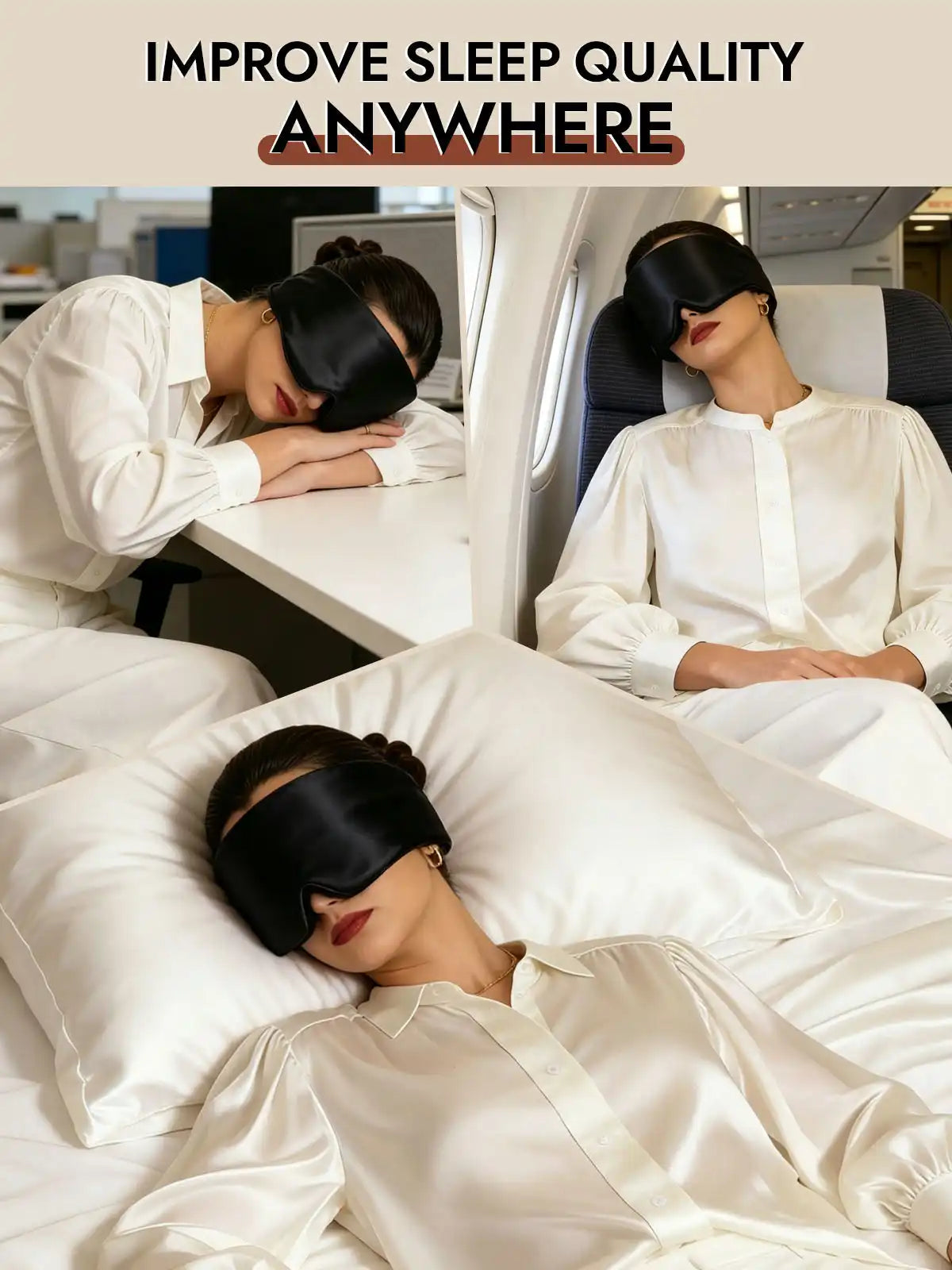 100% Mulberry Silk 3D Contoured Eye Mask With Velcro Closure
