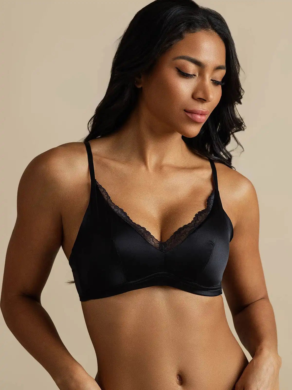 100% Mulberry Silk Classic Lace Trim Wireless Bra
