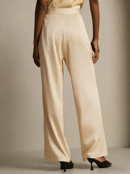 19Momme Silk High Waist Wide Leg Pleated Women's Pants