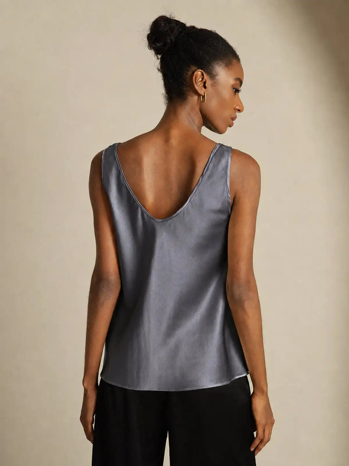 19Momme Silk Sleeveless V Neck Women's Tank Top with V Back Design