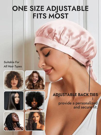 100% Mulberry Silk Sleep Bonnet with Ribbons