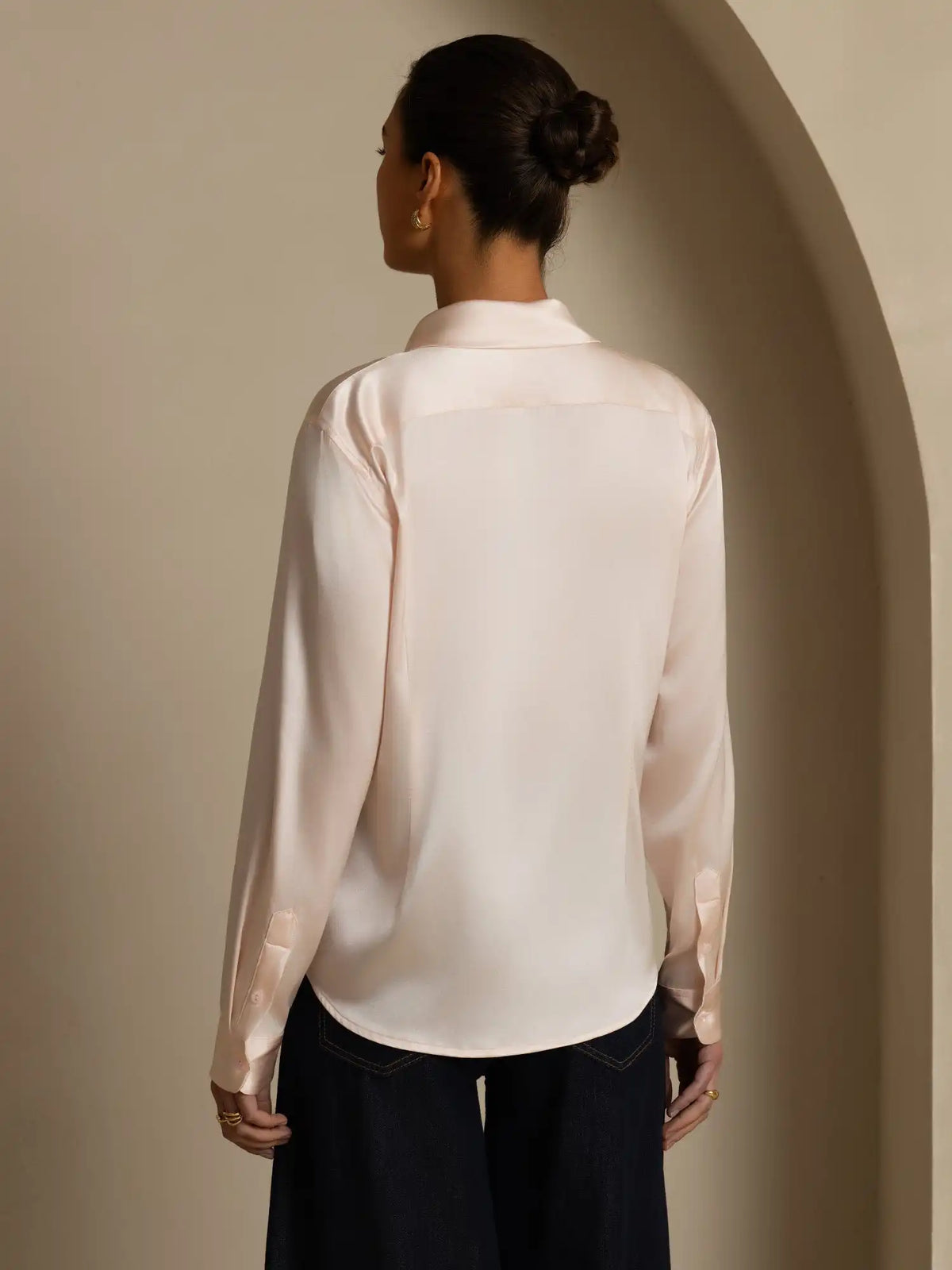 19Momme Silk Long Sleeve Lapel Collar Women's Shirt with Button Up Design