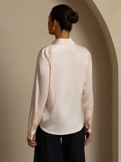 19Momme Silk Long Sleeve Lapel Collar Women's Shirt