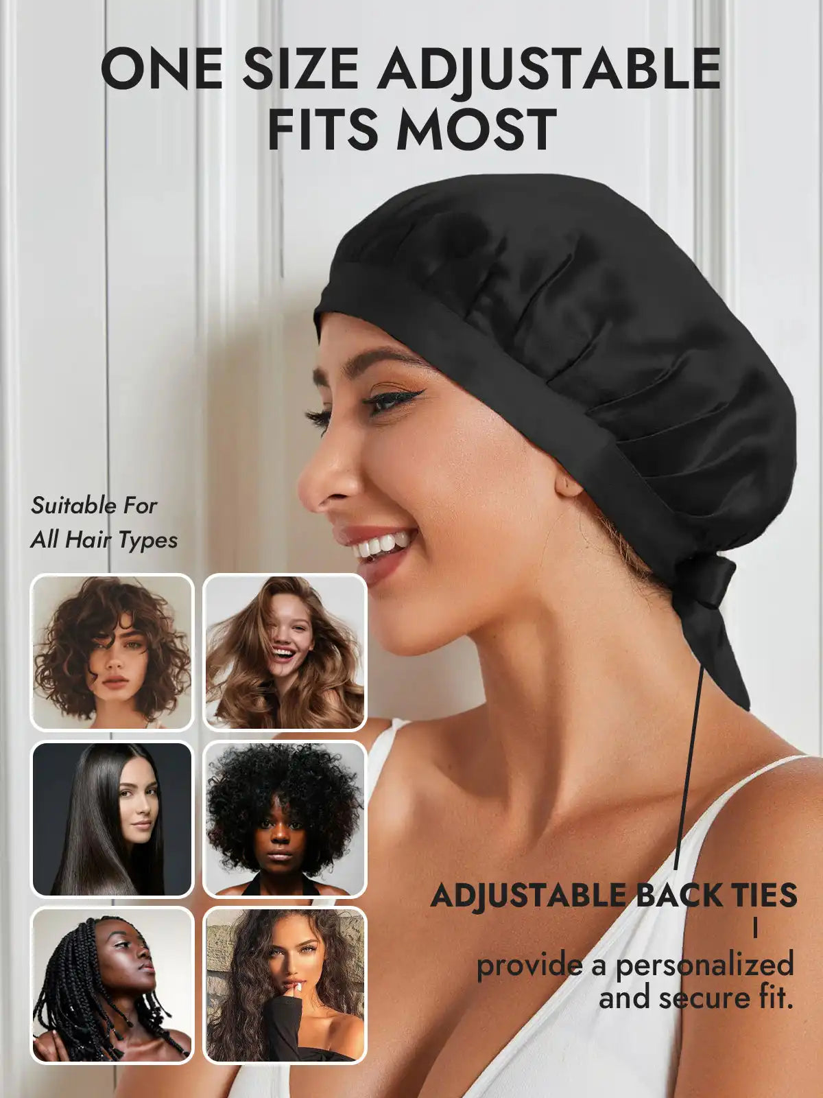 100% Mulberry Silk Sleep Bonnet with Ribbons