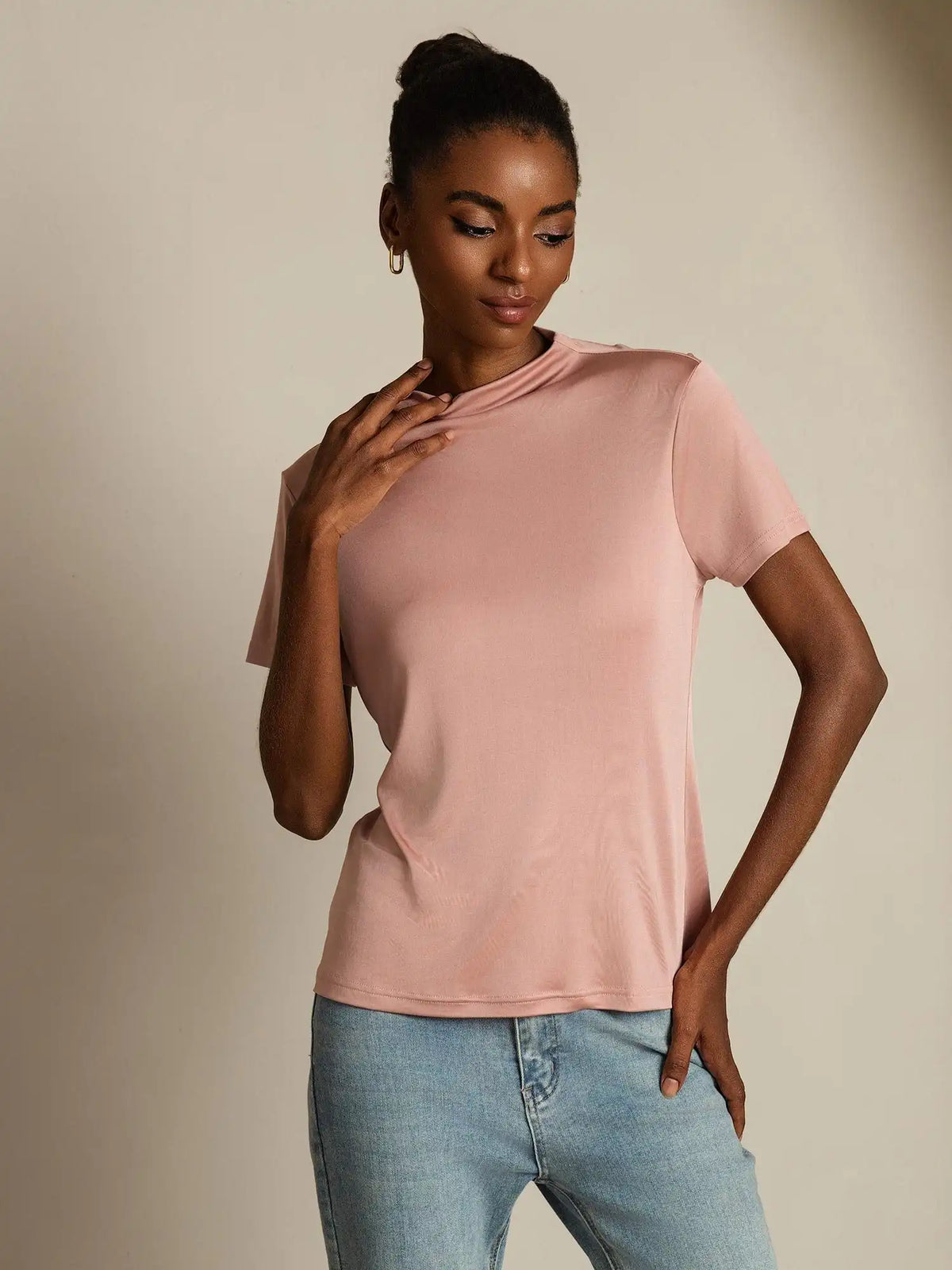 Clearance - Pure Silk Short Sleeve Mock Women's T-Shirt