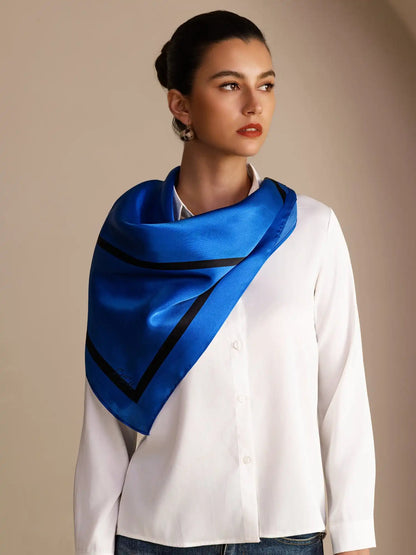 100% Mulberry Silk Geometric Block Pattern Scarf - Size 90x90cm