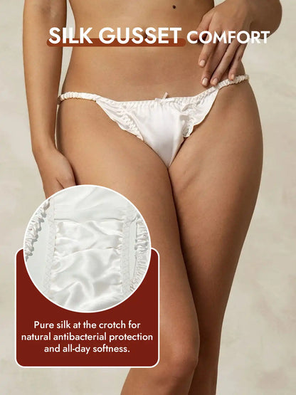 100% Mulberry Silk Ruffle Trim String Panty