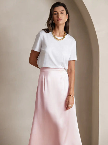 Clearance - 19Momme Silk A Line Maxi Skirt with Zipper Design