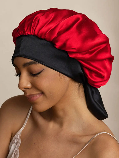 100% Mulberry Silk  Casual Bonnet with Long Ribbons (Two-tone and Double-sided)