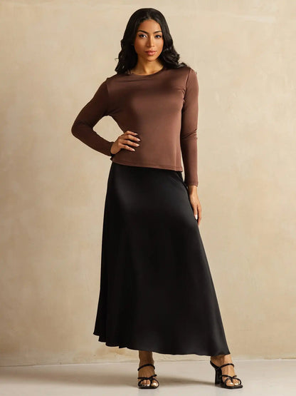 Women's 100% Mulberry Silk Long Sleeve Crew Neck Top