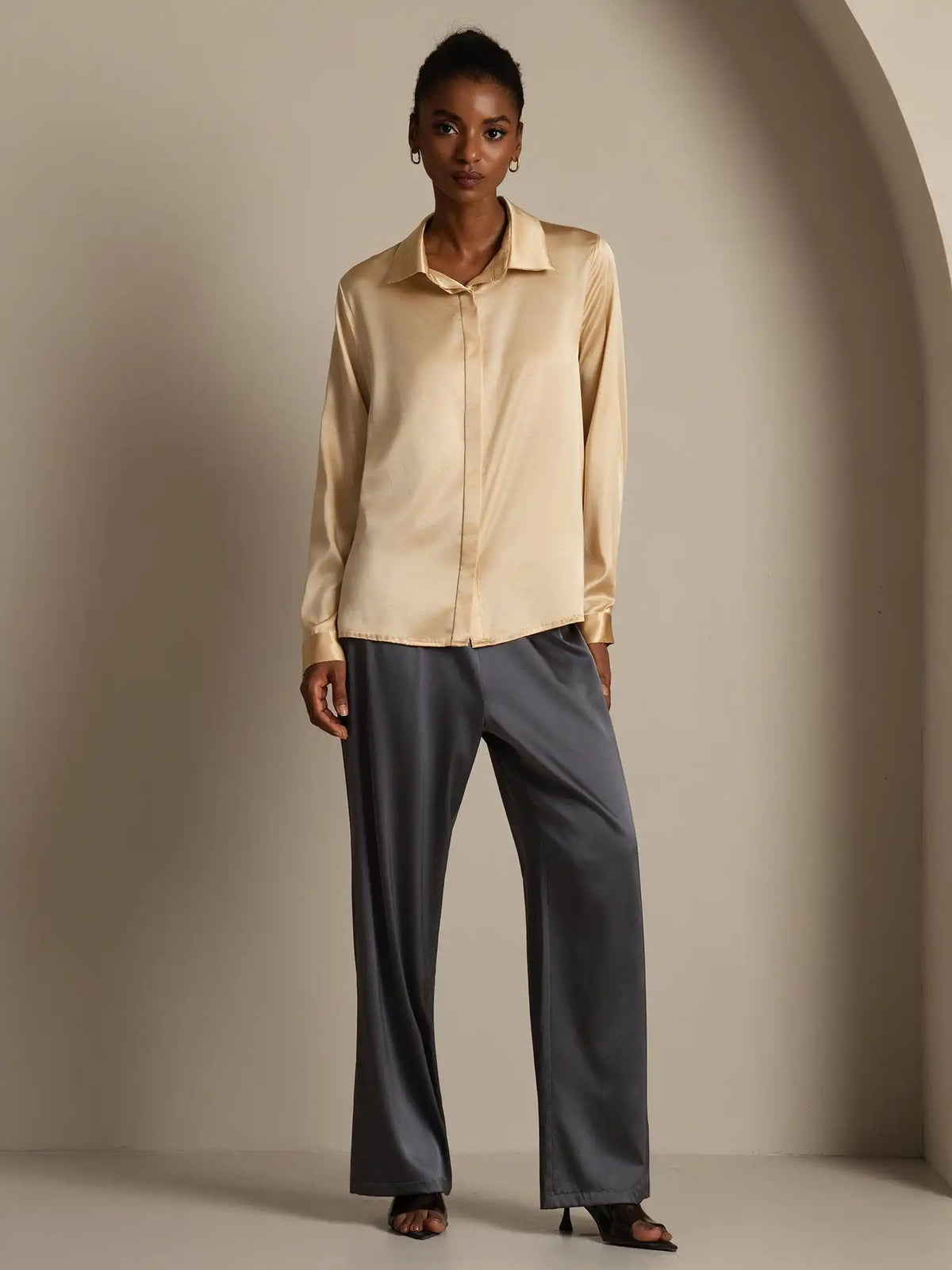 Clearance - 19Momme Silk Long Sleeve Lapel Collar Women's Shirt