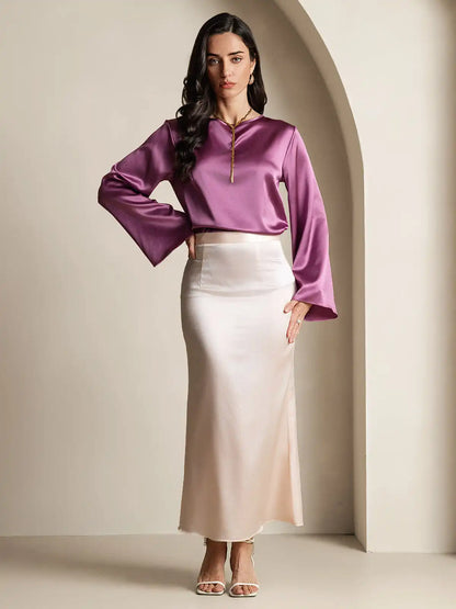 19Momme Silk Bell Sleeve Boat Neck Women's Top