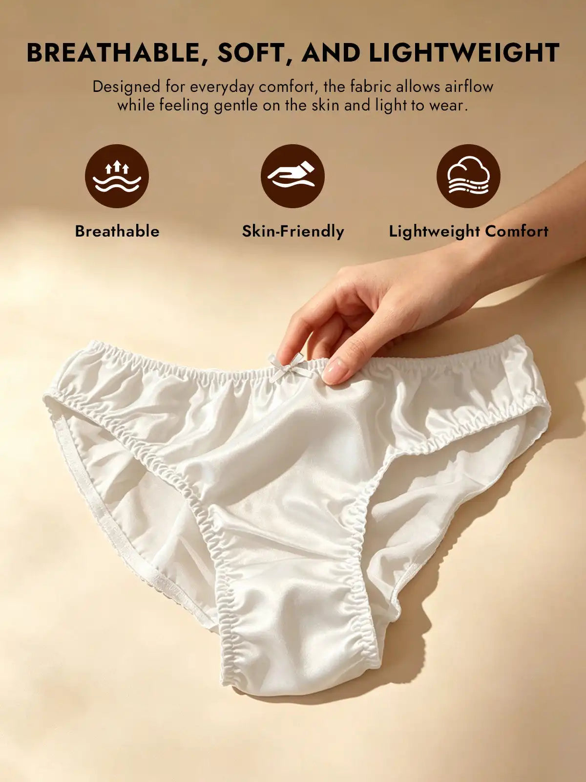 100% Mulberry Silk Classic Bikini Panty with Bow