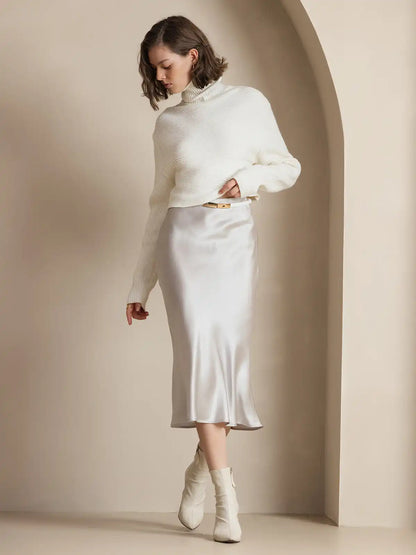 100% Mulberry Silk Stretch Long Straight Skirt
