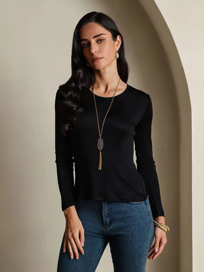 Women's Silk Long Sleeve Round Neck Top