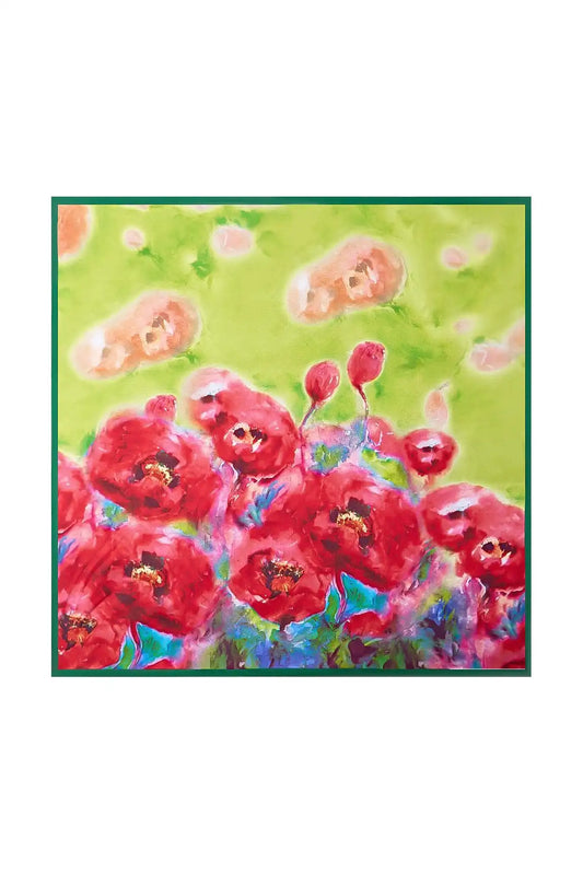 100% Mulberry Silk Flower Impression Square Scarf - Size 53x53cm