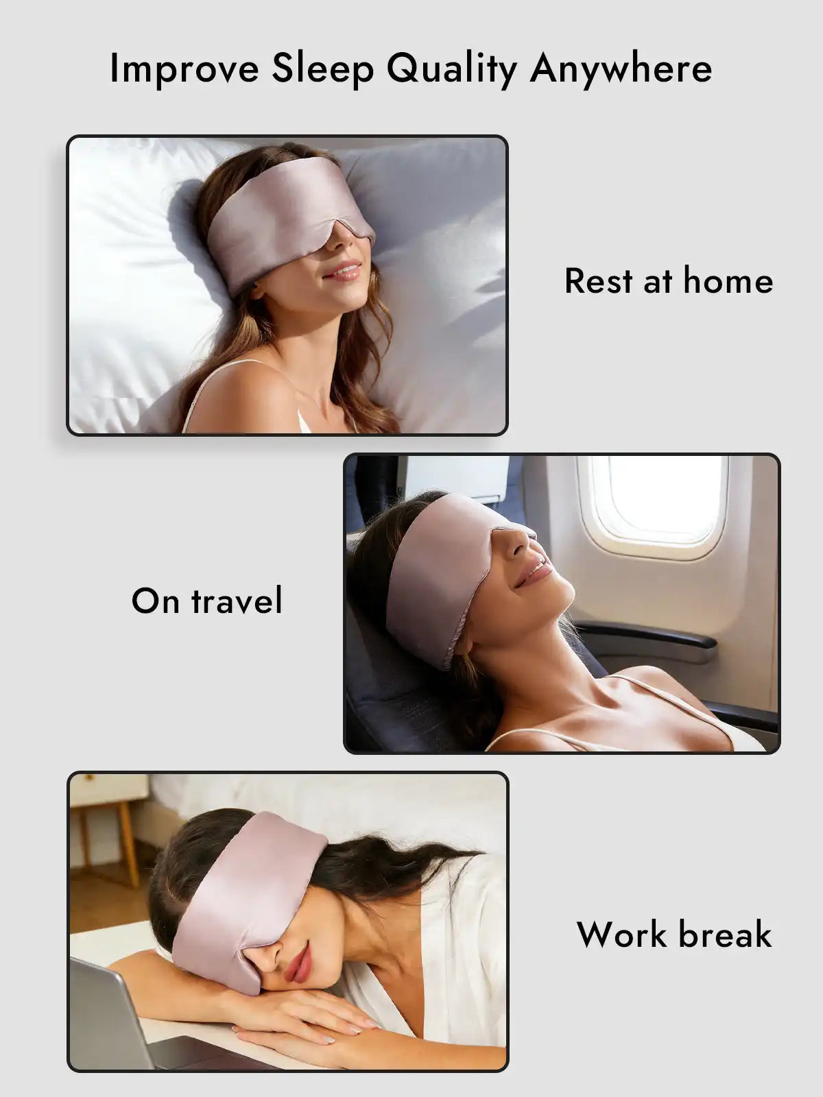 100% Mulberry Silk Adjustable Velcro Wrap-Around Silk Sleep Eye Mask