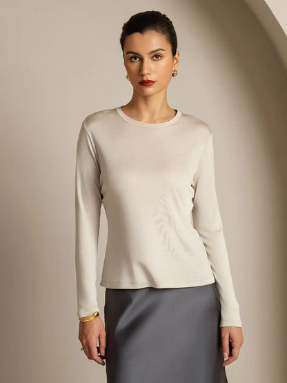 Women's 100% Mulberry Silk Long Sleeve Crew Neck Top