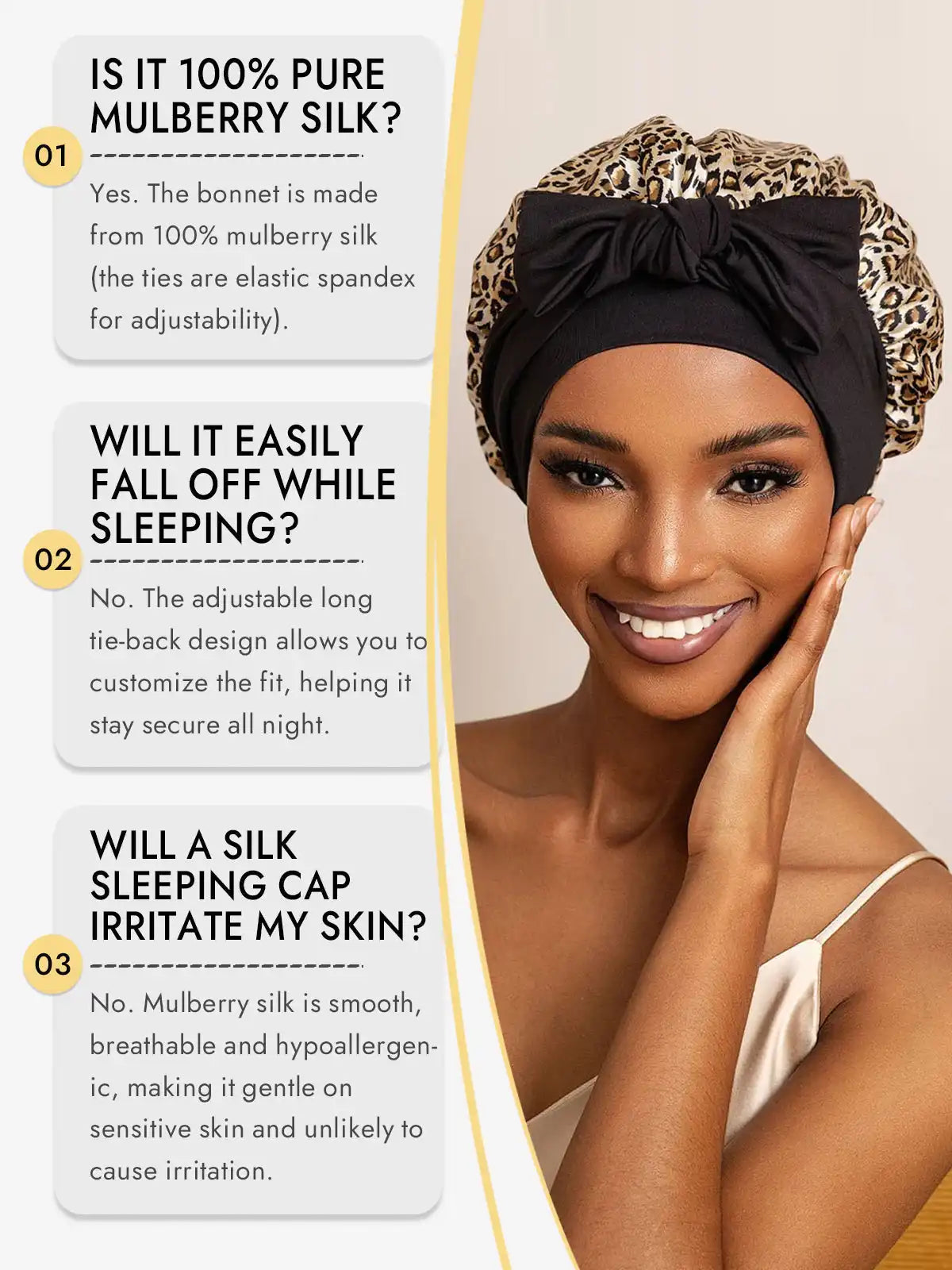 100% Mulberry Silk Bonnet Bowknot Tie Sleep Cap for Hair Protection