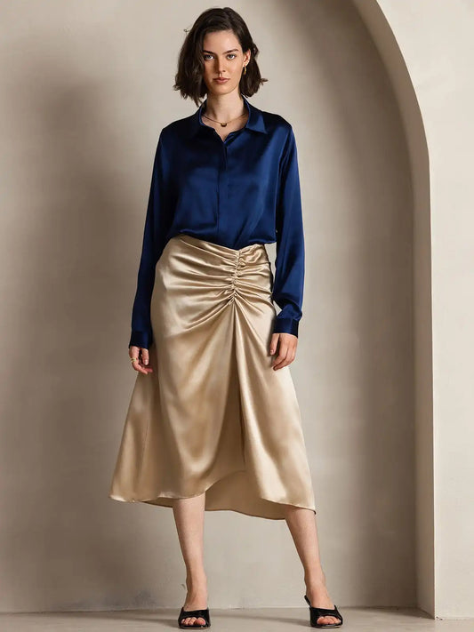 Clearance - 19Momme Silk Long Sleeve Lapel Collar Women's Shirt