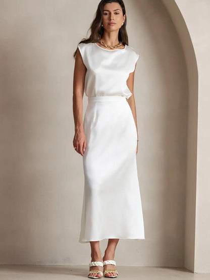 Clearance - 19Momme Silk A Line Maxi Skirt with Zipper Design
