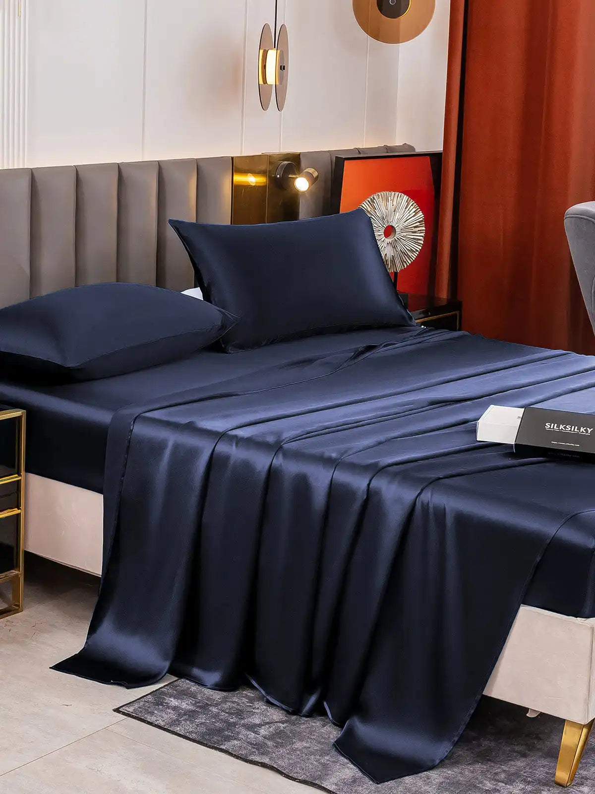 19Momme 4Pcs 100% Mulberry Silk Bedding Set Fitted&Flat Sheets+2x Pillowcases