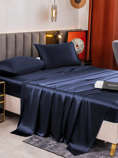 19Momme 4Pcs 100% Mulberry Silk Bedding Set Fitted&Flat Sheets+2x Pillowcases