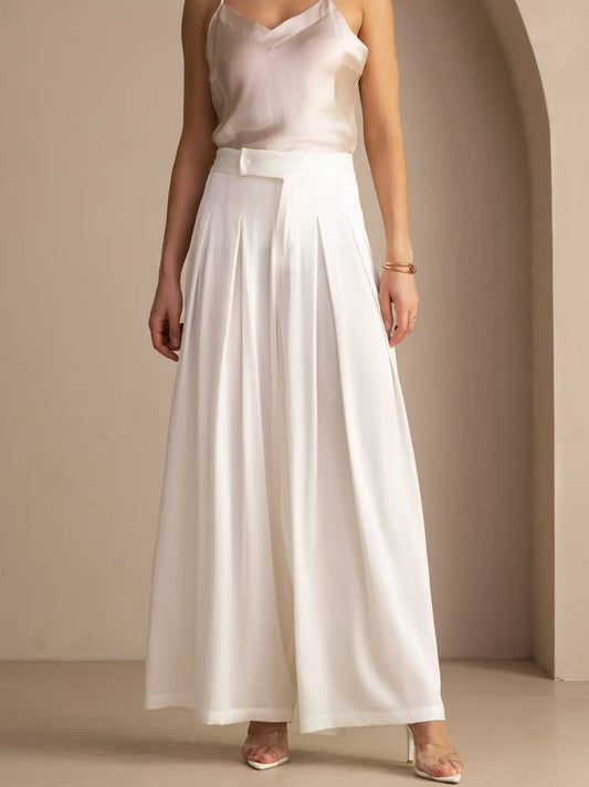 19Momme Silk Women’s High Waist Wide Leg Pleated Palazzo Pants