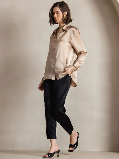 19Momme Silk Long Sleeve Lapel Collar Women's Shirt