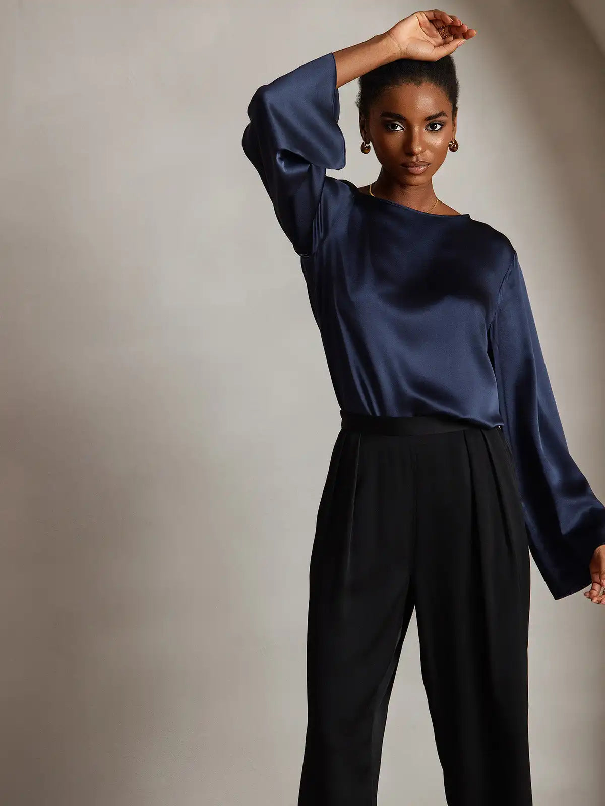19Momme Silk Bell Sleeve Boat Neck Women's Top