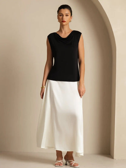 Clearance - Pure Silk  Women's Sleeveless Cowl Neck Basic Casual Top