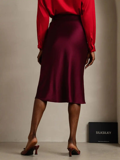 100% Mulberry Silk Stretch Long Straight Skirt