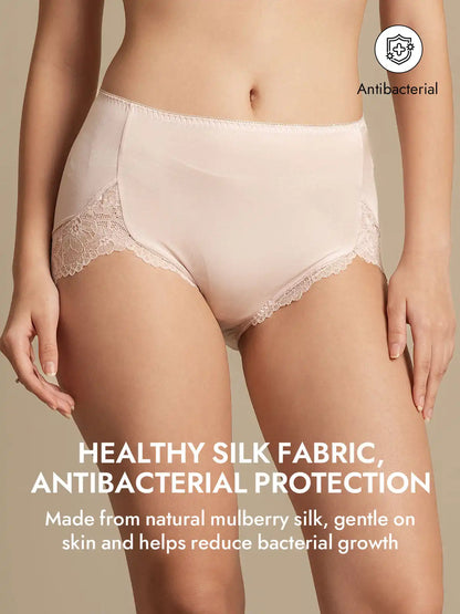 100% Mulberry Silk High Rise Knickers Lace Trim Panty