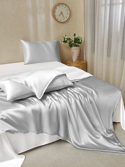 19Momme 4Pcs Silk Set Duvet Cover+Flat Sheet+2x Pillowcases