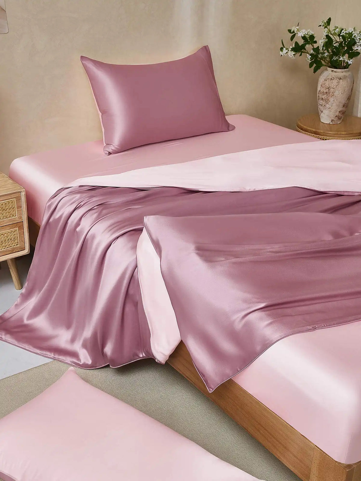 19Momme 4Pcs Silk Set Duvet Cover+Fitted Sheet+2x Pillowcases