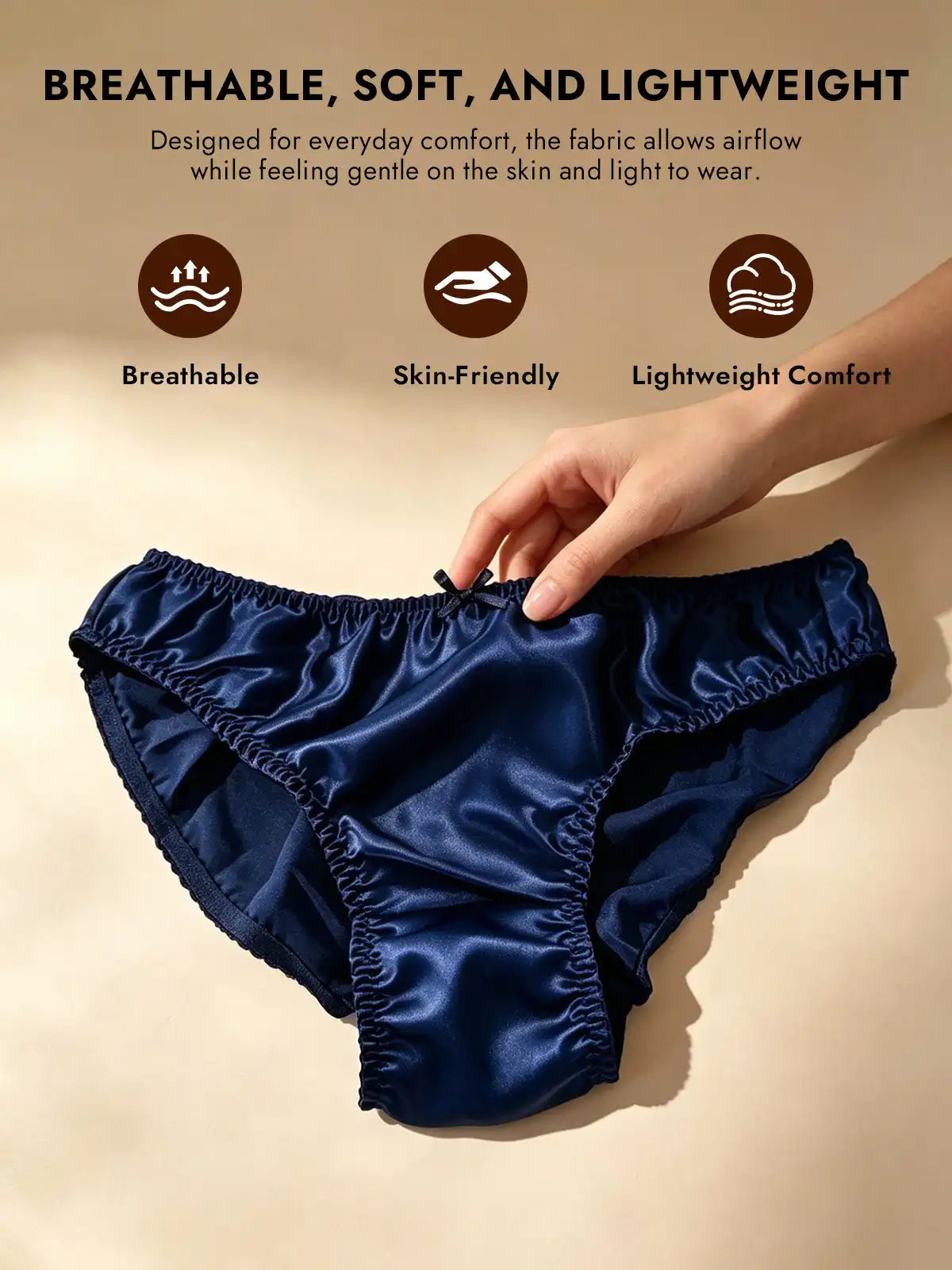 100% Mulberry Silk Classic Bikini Panty with Bow
