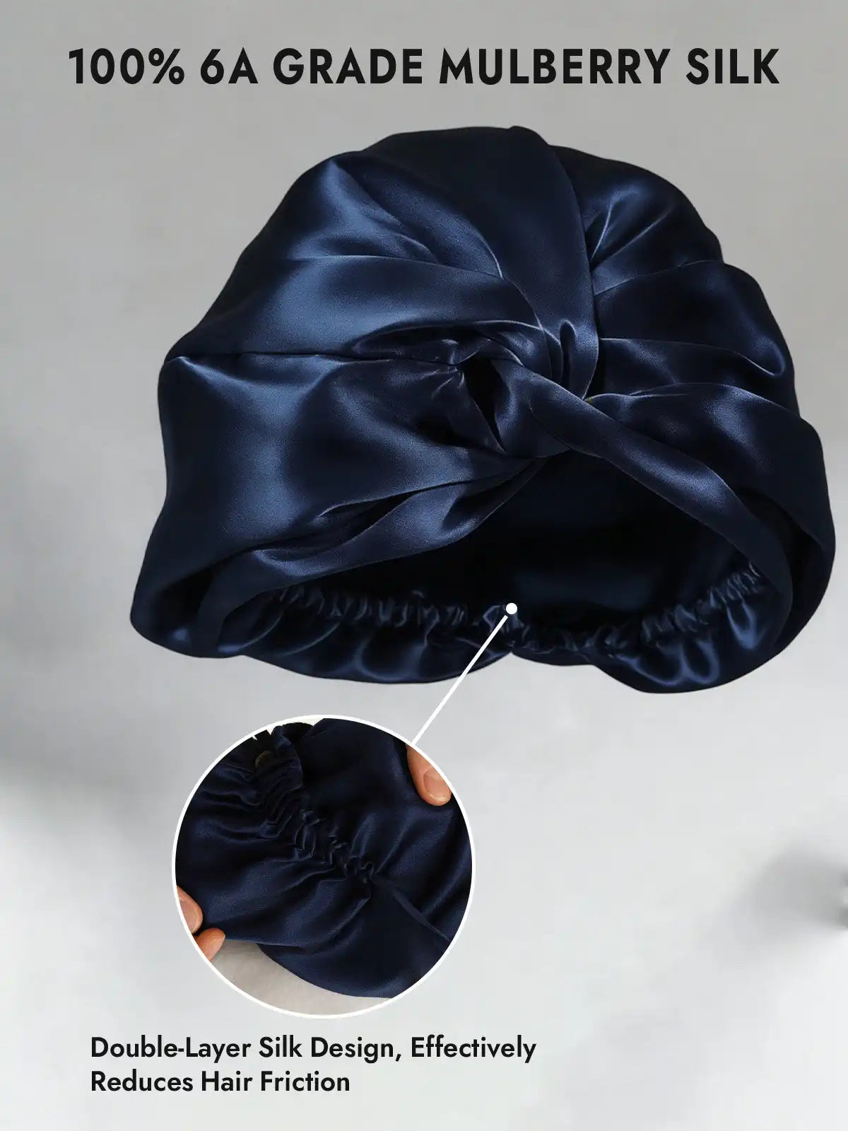 22Momme 100% Mulberry Silk Knot-Front Hair Bonnet with Adjustable Button Design