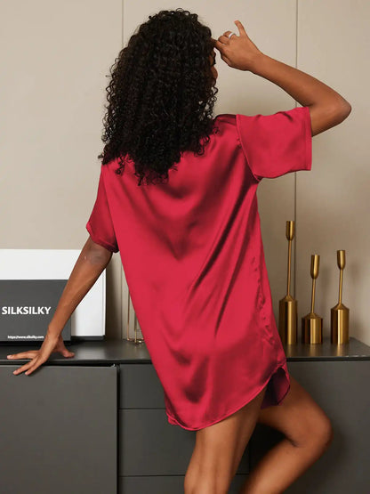 100% Mulberry Silk Short Sleeve Round Neck Women's Pajamas Set