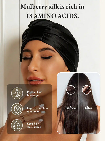 100% Mulberry Silk Sleep Cap Double Layer Night Turban Bonnet