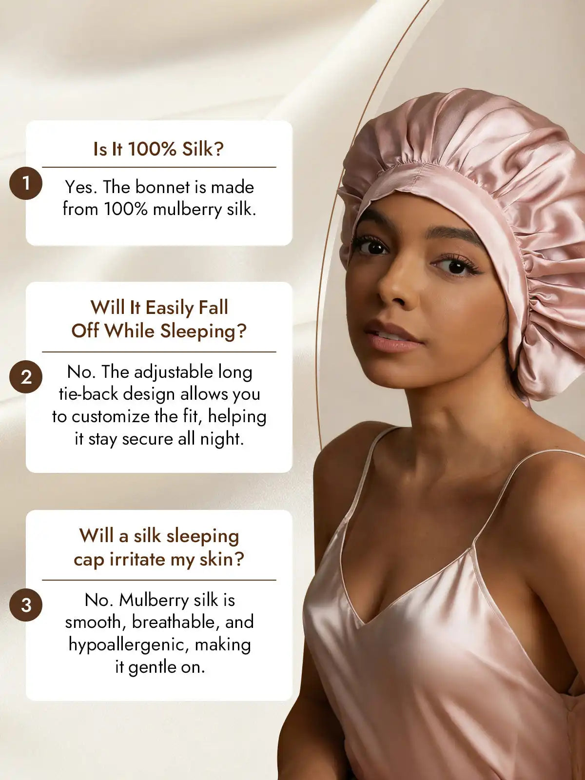 100% Mulberry Silk Elegant Bonnet with Long Ribbons