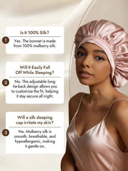 100% Mulberry Silk Elegant Bonnet with Long Ribbons