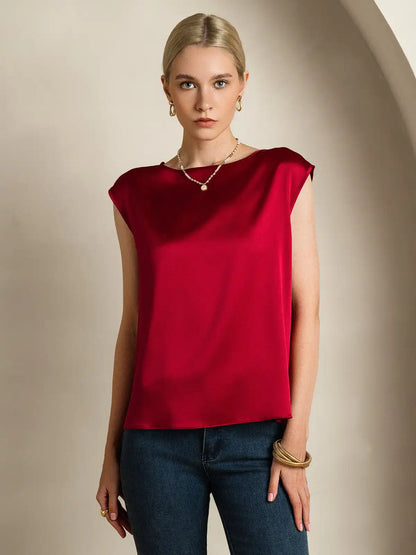19Momme Women's Silk Cap Sleeve Round Neck Top