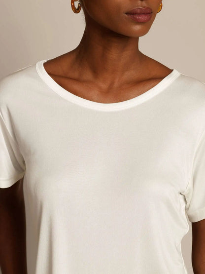 Women's 100% Mulberry Silk Short Sleeve Round Neck Basic T-Shirt