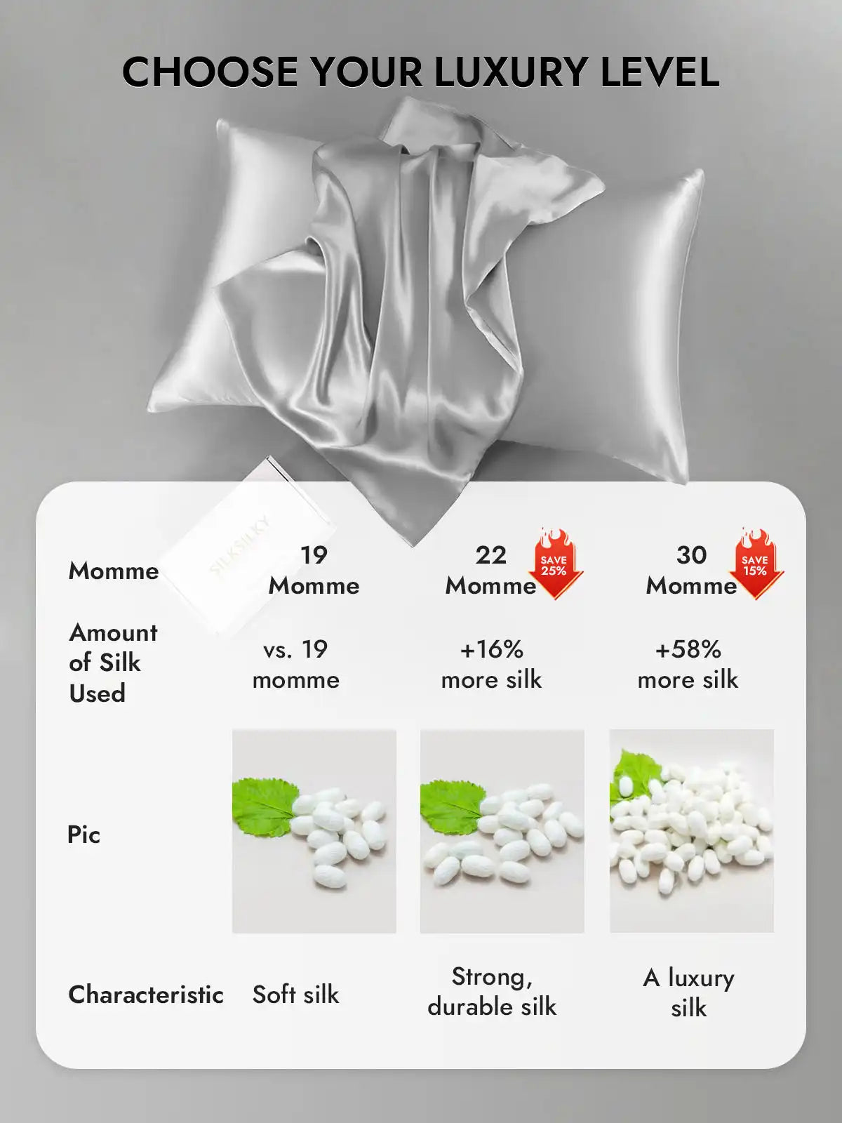 100% Mulberry Silk Pillowcase - Hidden Zipper